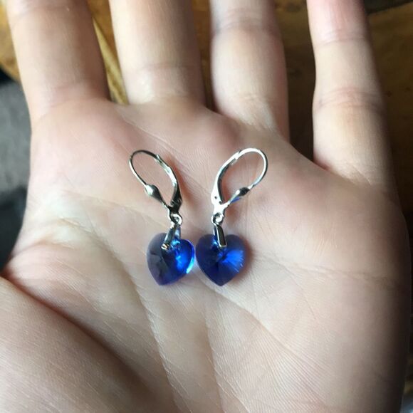 Swarovski Crystal Sterling Silver Heart Earrings - Picture 2 of 6